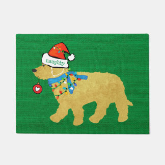 Naughty Christmas Goldendoodle Xmas Green Burlap Fußmatte