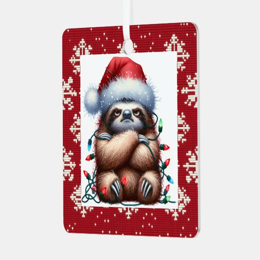 Naughty Christmas Lights Sloth Ornament Aus Metall (Vorderseite links)