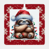 Naughty Christmas Lights Sloth Ornament Aus Metall (Vorderseite)