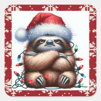 Naughty Christmas Lights Sloth Quadratischer Aufkleber