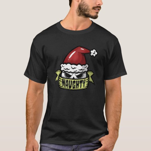 Naughty Christmas Skull in Weihnachtsmannmütze Got T-Shirt (Vorderseite)
