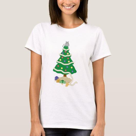 Naughty Christmas Tree Kitty Cat T-Shirt (Vorderseite)