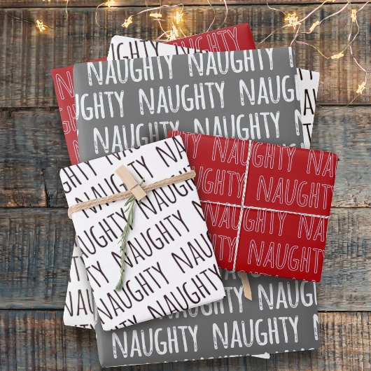 Naughty Christmas Typografy Wrapping Paper Sheets Geschenkpapier Set