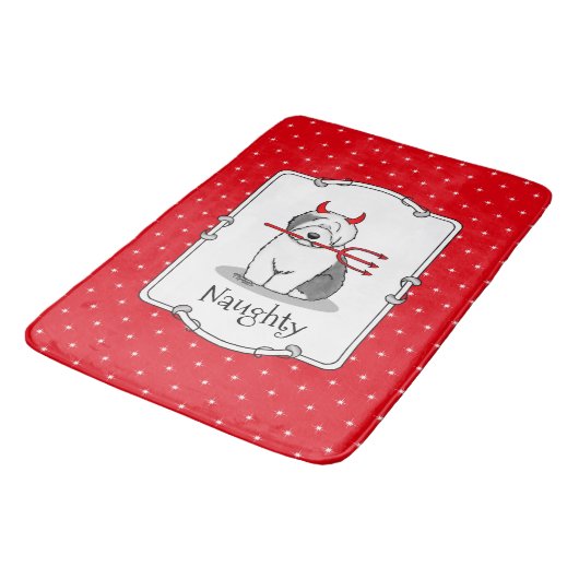 Naughty Devil Old English Sheepdog (Gray 1) Badematte (Schrägansicht)