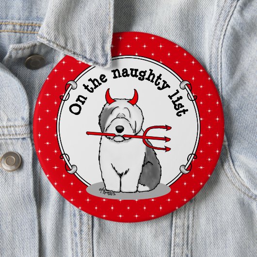Naughty Devil Old English Sheepdog (Gray 1) Button (Beispiel)