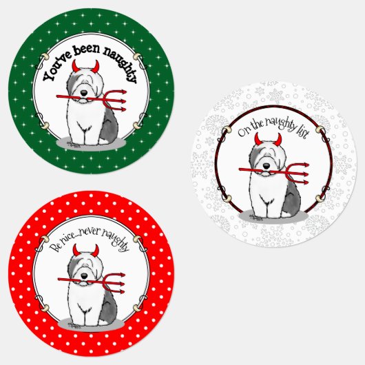 Naughty Devil Old English Sheepdog (Gray 1) Etiketten (Gruppe)