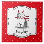 Naughty Devil Old English Sheepdog (Gray 1) Fliese (Vorderseite)