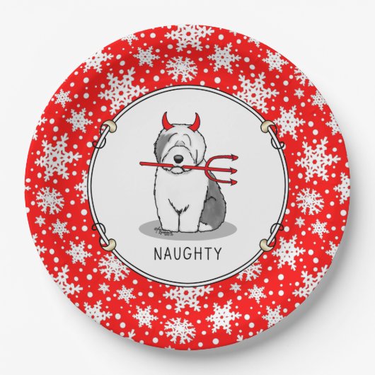 Naughty Devil Old English Sheepdog (Gray 1) Pappteller (Vorderseite)