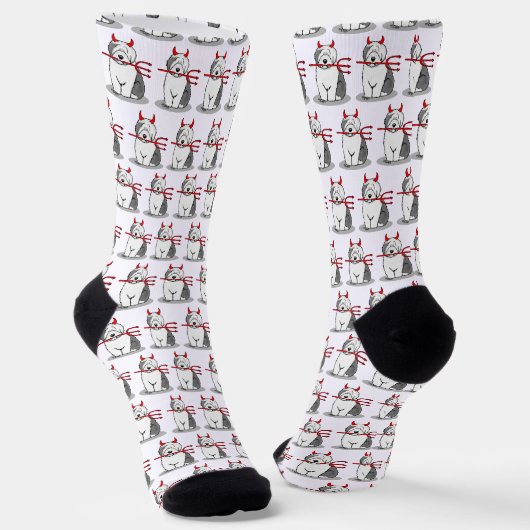 Naughty Devil Old English Sheepdog (Gray 1) Socken (Gewinkelt)