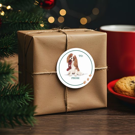 Naughty Dog Watercolor Cavalier Spaniel Strumpf Runder Aufkleber