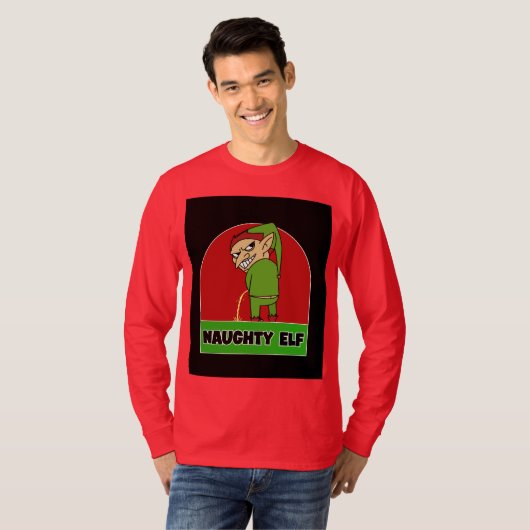 NAUGHTY ELF RUDE MENS CHRISTMAS T - SHIRT (Vorne ganz)