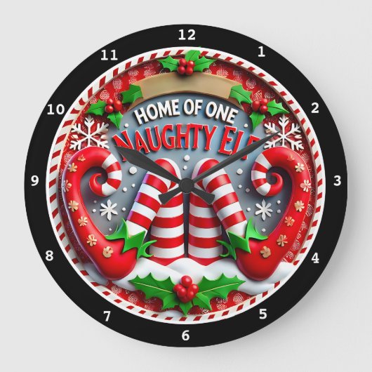 Naughty Elf Shenanigans" - Spielende Weihnachtsmau Große Wanduhr (Vorderseite)