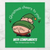 Naughty Elves Grünes Weihnachtsweinlabel Weinetikett (Einzelnes Label)