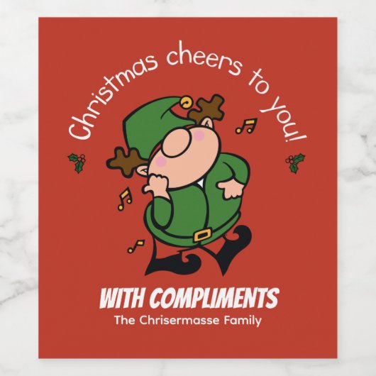 Naughty Elves Weihnachts Rote Weinkarte Weinetikett (Einzelnes Label)