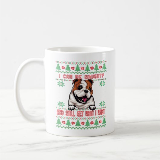 Naughty English Bulldog Ugly Christmas Sweater Kaffeetasse (Links)