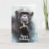 Naughty Funny Chimpanzee Middle Finger Birthday Karte (Vorderseite)