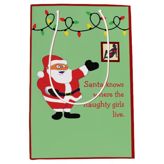 Naughty Girl Bad Santa Funny Joke Spaß Spaß Mittlere Geschenktüte (Vorderseite)