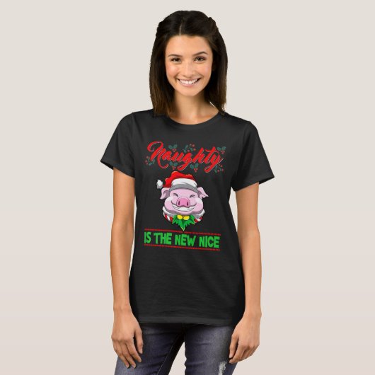 Naughty Is The New Nice Christmas Santa Xmas Premi T-Shirt (Vorne ganz)