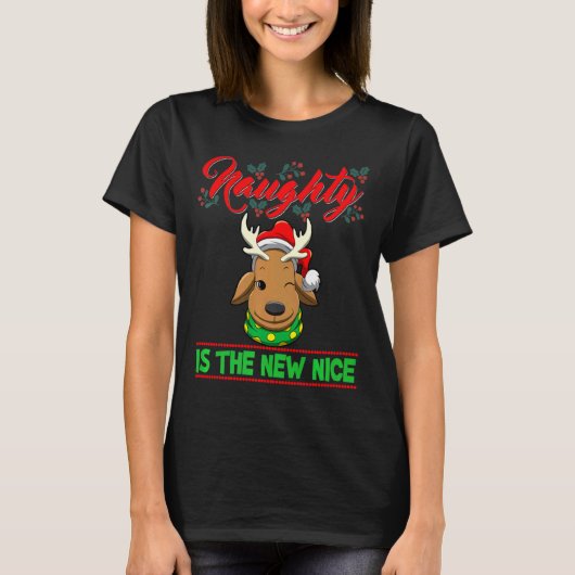 Naughty Is The New Nice Christmas Santa Xmas Premi T-Shirt (Vorderseite)