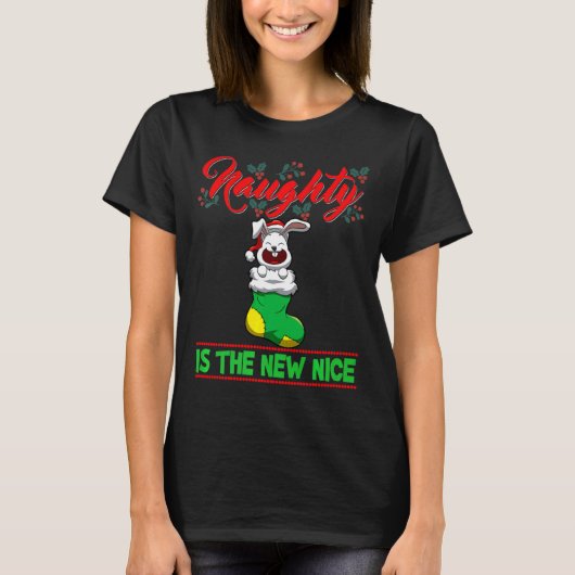 Naughty Is The New Nice Christmas Santa Xmas Premi T-Shirt (Vorderseite)