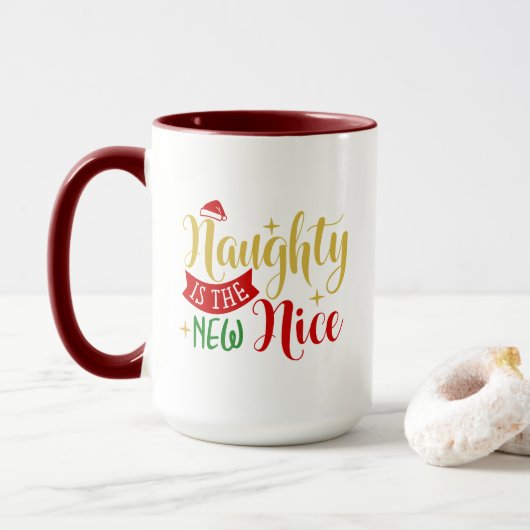 Naughty ist das neue schöne, lustige Weihnachtsges Tasse (Mit Donut)