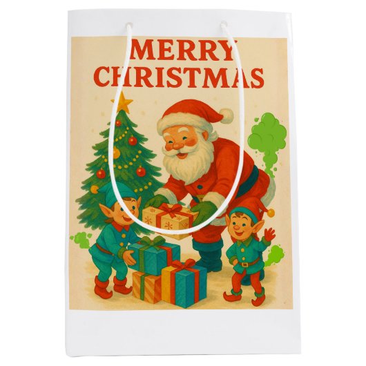 Naughty List Approved Funny Santa & Dog Mittlere Geschenktüte (Vorderseite)