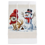 Naughty List Approved Funny Santa & Dog Mittlere Geschenktüte (Rückseite)