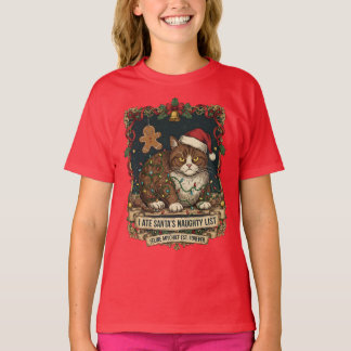 "Naughty List" Cat Christmas Humor. T-Shirt