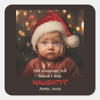 Naughty List Fun Foto Weihnachtsaufkleber Quadratischer Aufkleber