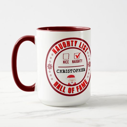 Naughty List Hall of Fame Weihnachtskaffee Tasse (Links)