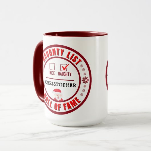 Naughty List Hall of Fame Weihnachtskaffee Tasse (Vorderseite Links)