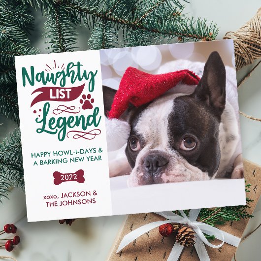 Naughty List Legend Custom Pet Foto Holiday Postkarte