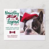 Naughty List Legend Custom Pet Foto Holiday Postkarte (Vorderseite)