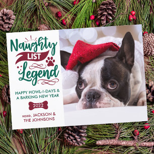Naughty List Legend Personalisiert Hunde Hund Foto Feiertagskarte