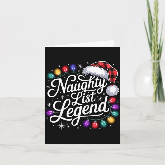 Naughty List Legend Xmas Lights Buffalo Plaid Red Karte (Vorderseite)