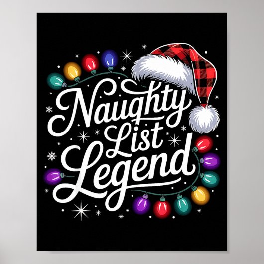 Naughty List Legend Xmas Lights Buffalo Plaid Red Poster (Vorne)