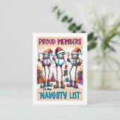 Naughty List Snowmen Toasting in Holiday Style Postkarte (Stehend Vorderseite)