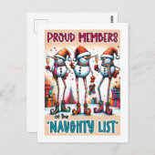 Naughty List Snowmen Toasting in Holiday Style Postkarte (Vorne/Hinten)