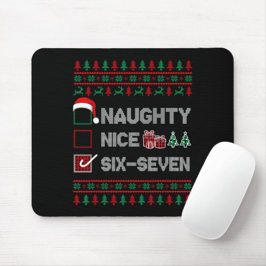 Naughty Nice 6 7 Funny Brainrot Meme Ugly Xmas Six Mousepad (Mit Mouse)