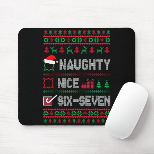 Naughty Nice 6 7 Funny Brainrot Meme Ugly Xmas Six Mousepad (Mit Mouse)