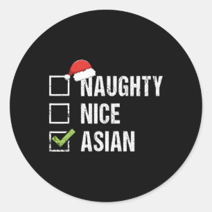 Naughty Nice Asian Asia Weihnachtsmannmütze Weihna Runder Aufkleber