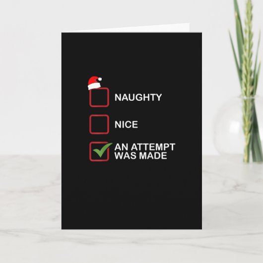 Naughty Nice Attempt Made Funny Christmas List Karte (Vorderseite)