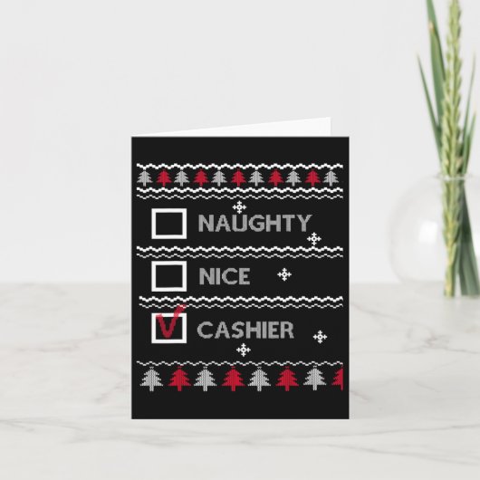Naughty Nice Cashier Festlicher Winter hässlich We Karte (Vorderseite)
