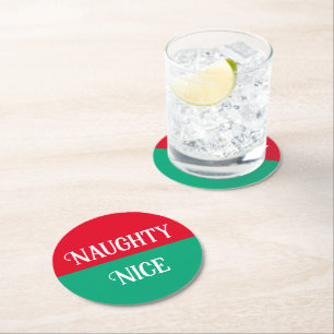 Naughty Nice Double Christmas Runder Pappuntersetzer