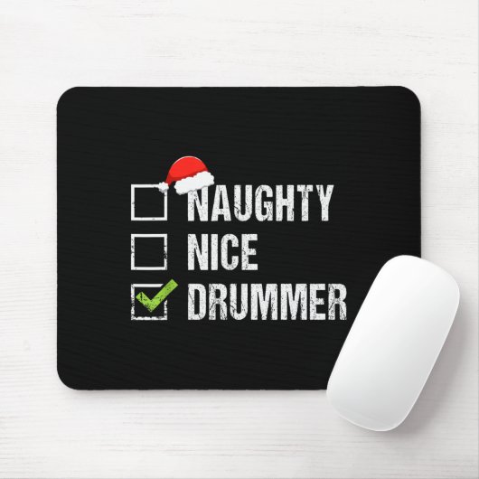 Naughty Nice Drummer Shirt Drumming Santa Hat Chri Mousepad (Mit Mouse)