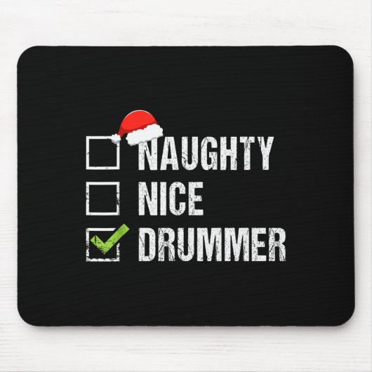 Naughty Nice Drummer Shirt Drumming Santa Hat Chri Mousepad (Vorne)