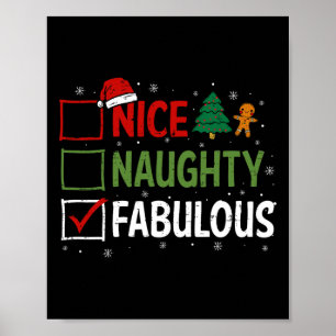 Naughty Nice Fabulous Christmas Pajamas Santa Clau Poster