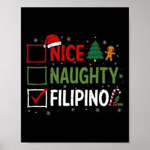 Naughty Nice Filipino Weihnachten Pajamas Santa Cl Poster