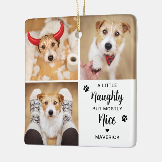 Naughty Nice Funny Dog 3 Pet Foto Weihnachten Keramikornament (Links)