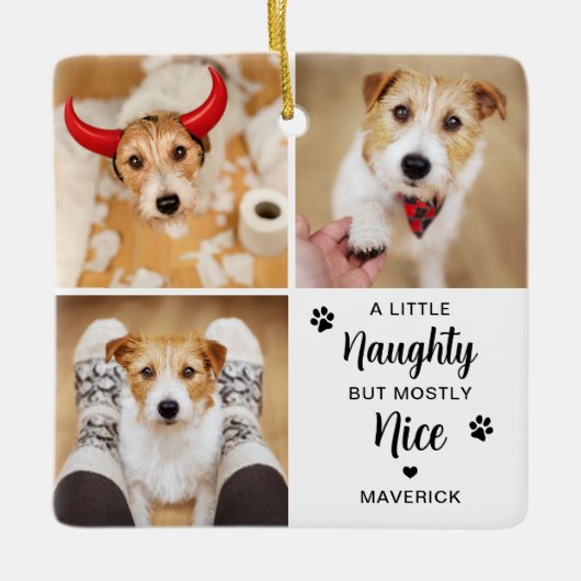 Naughty Nice Funny Dog 3 Pet Foto Weihnachten Keramikornament (Vorderseite)